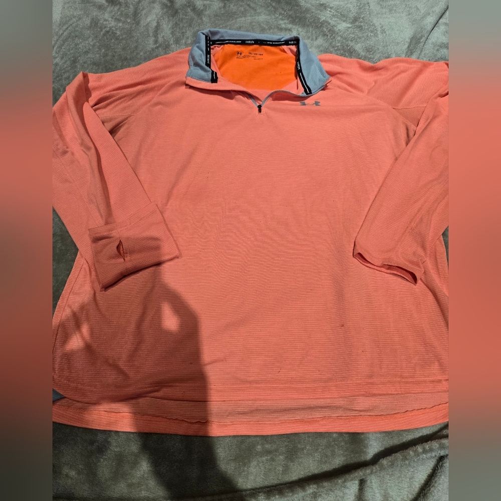 Under Armour Quarter-Zip Performance Pullover Orange Gray Stripe